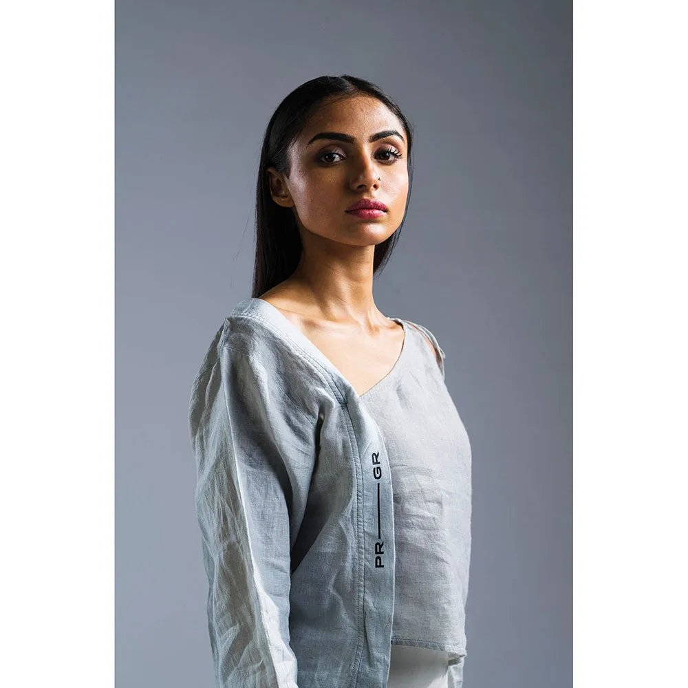 PRIMAL GRAY Ice Blue Organic Linen Summer Tie Up Top
