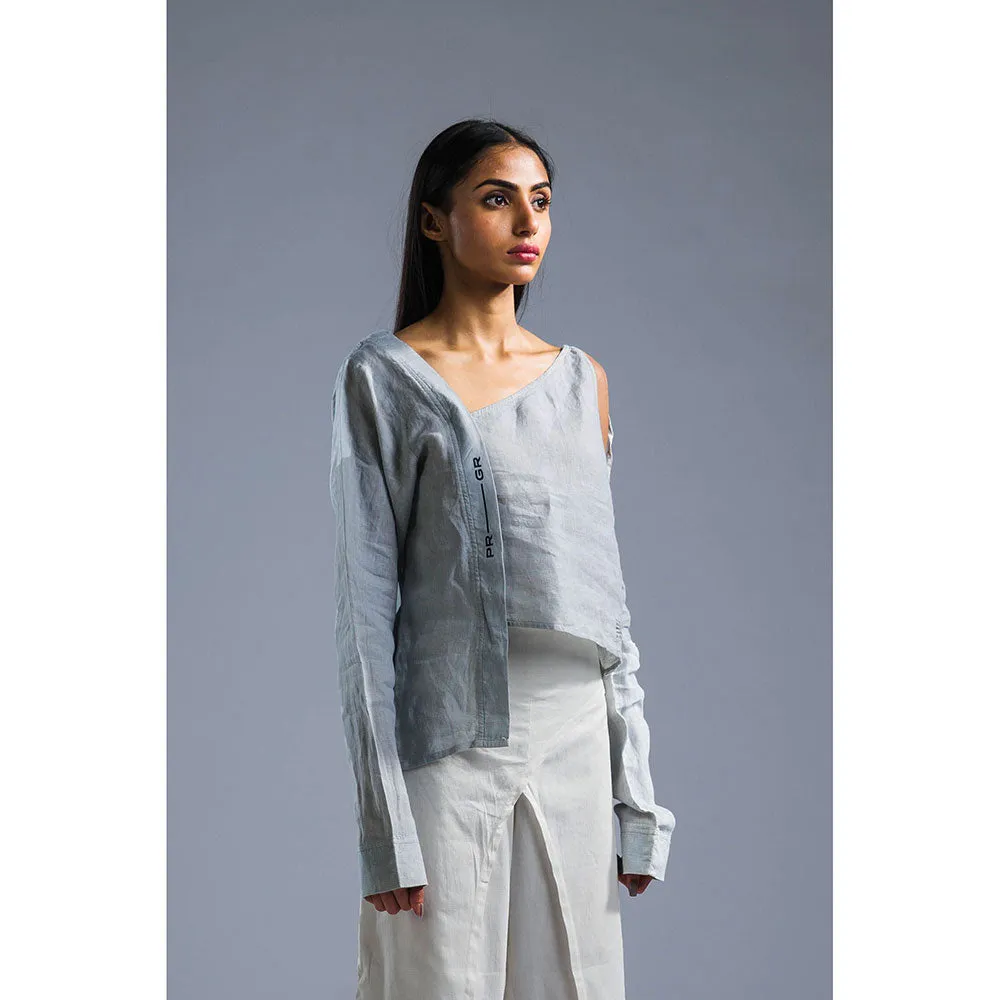 PRIMAL GRAY Ice Blue Organic Linen Summer Tie Up Top