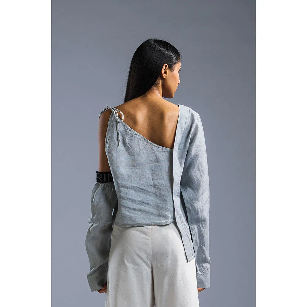 PRIMAL GRAY Ice Blue Organic Linen Summer Tie Up Top