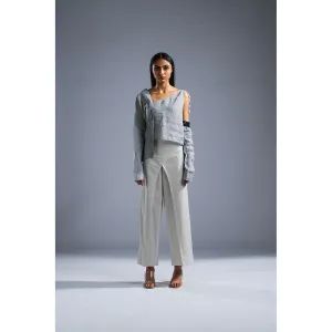 PRIMAL GRAY Ice Blue Organic Linen Summer Tie Up Top