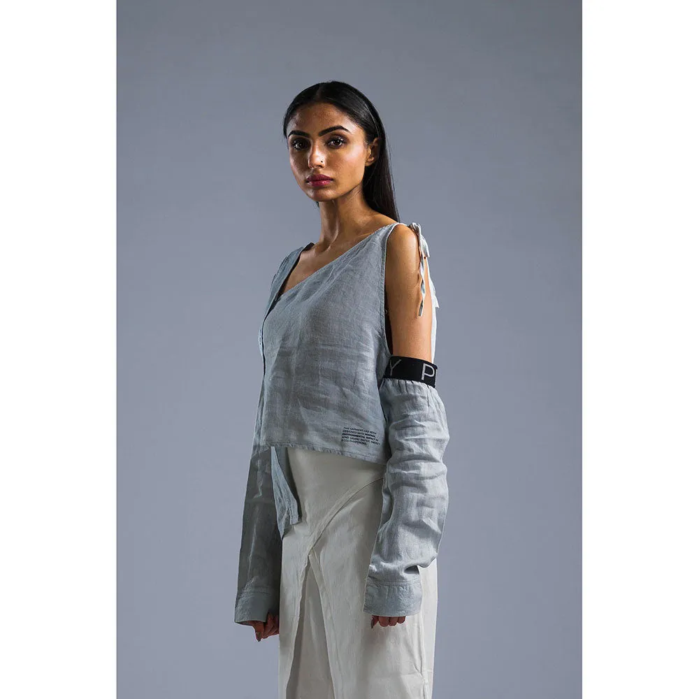 PRIMAL GRAY Ice Blue Organic Linen Summer Tie Up Top