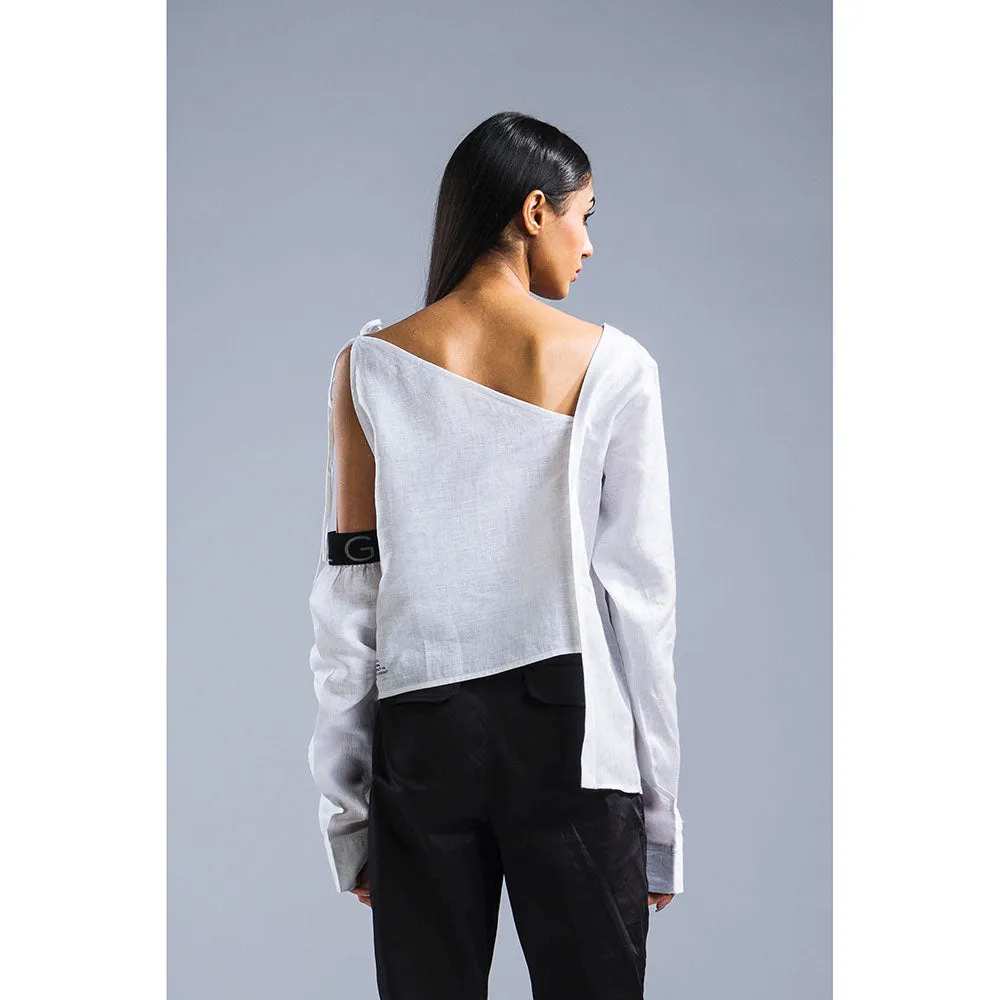 PRIMAL GRAY White Organic Linen Summer Tie Up Top