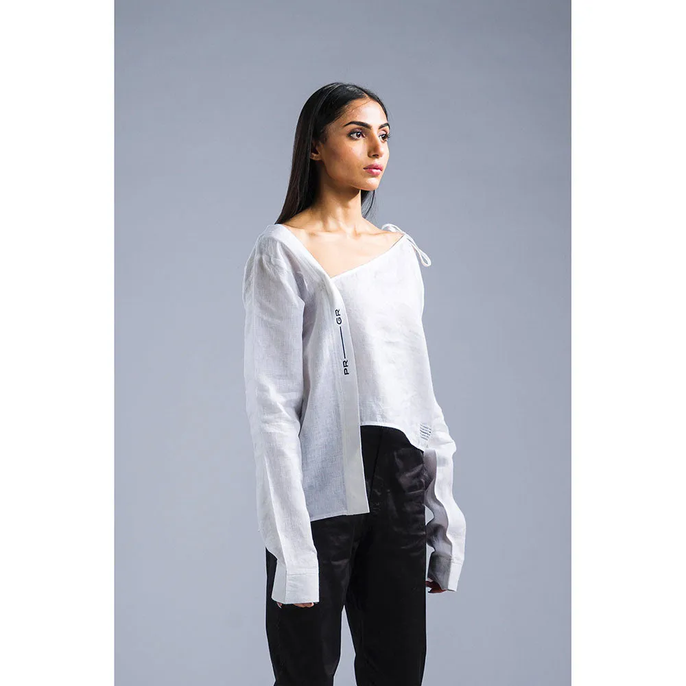 PRIMAL GRAY White Organic Linen Summer Tie Up Top