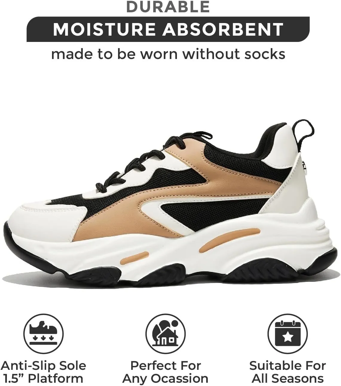 Project Cloud Chunky Platform Sneakers for Women - Comfortable Memory Foam Insole Shoes for Women Footwear - Lace-up Womens Shoes & Fashion Sneakers (Coco)