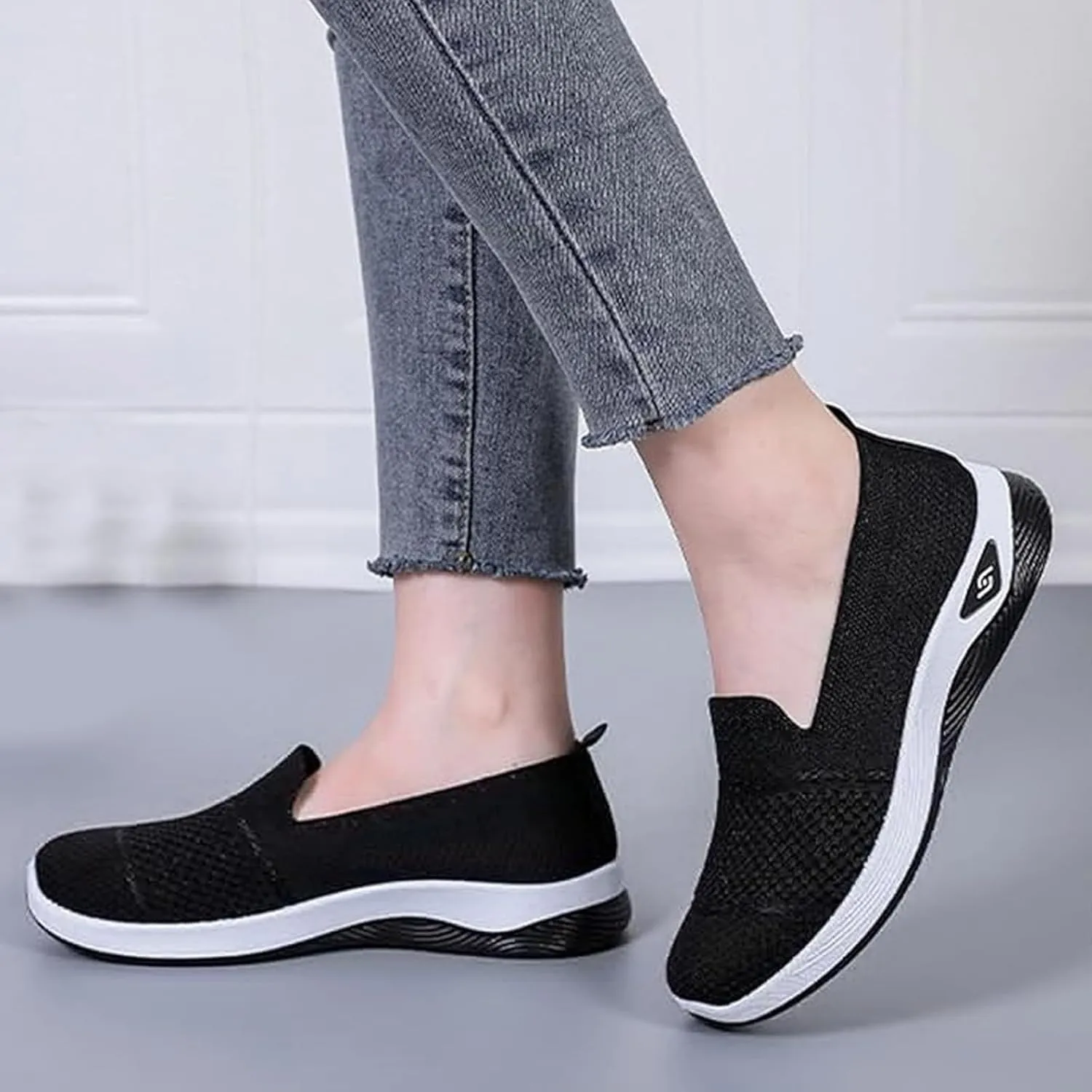 Slip On Orthopedic Sneakers Women Woven Orthopedic Breathable Soft Shoes Walking Flying Sneakers Diabetic Foam Walking Shoes Lightweight Wide Width Soft Sole Arch Support Non-Slip Shoe