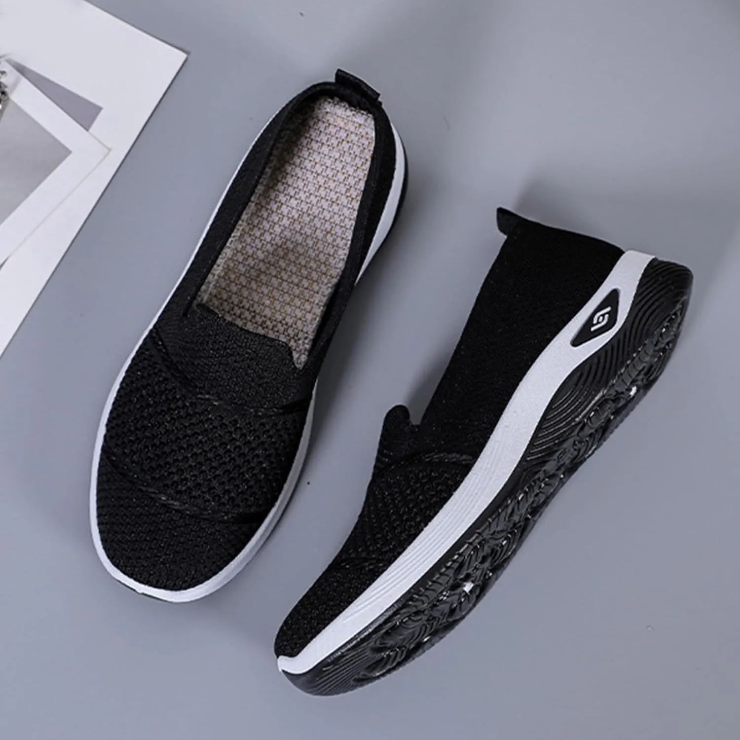 Slip On Orthopedic Sneakers Women Woven Orthopedic Breathable Soft Shoes Walking Flying Sneakers Diabetic Foam Walking Shoes Lightweight Wide Width Soft Sole Arch Support Non-Slip Shoe
