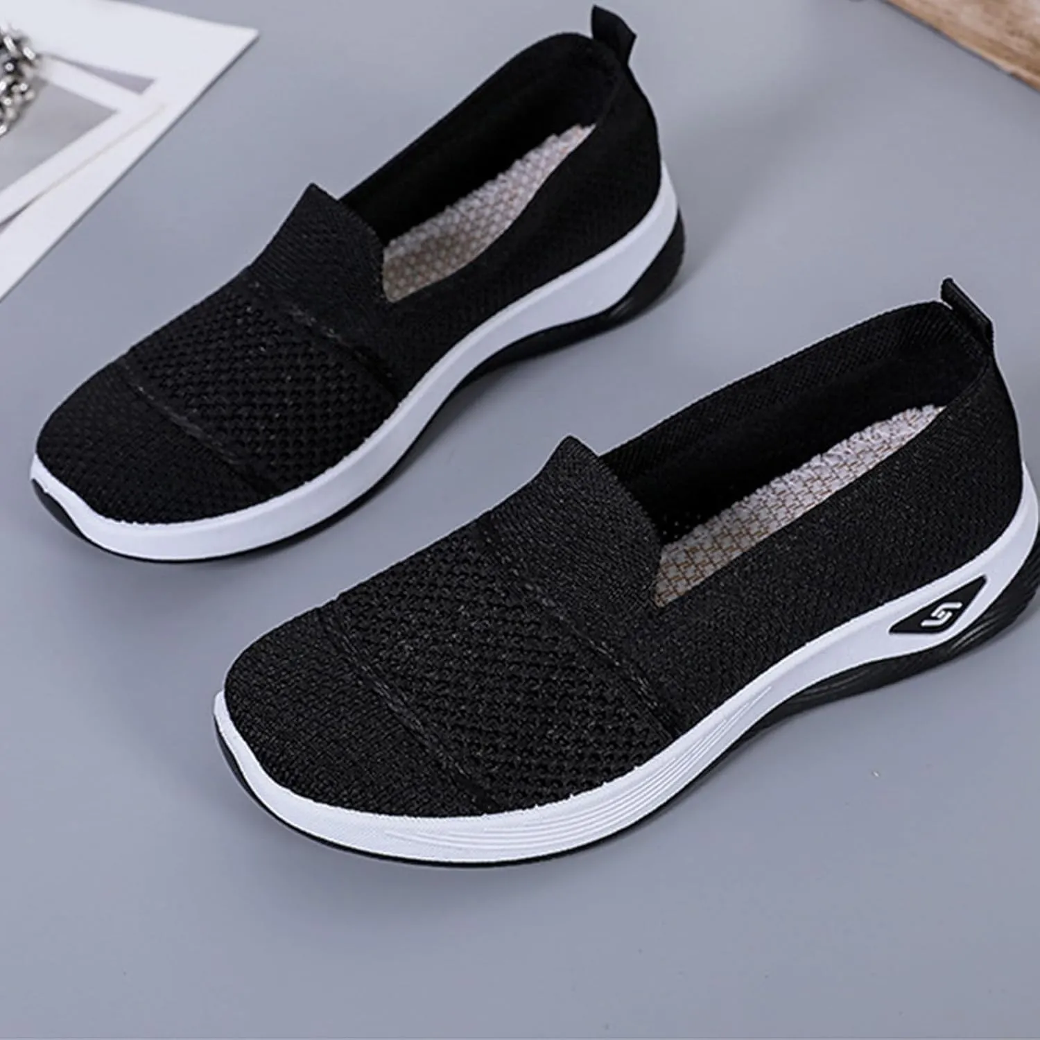 Slip On Orthopedic Sneakers Women Woven Orthopedic Breathable Soft Shoes Walking Flying Sneakers Diabetic Foam Walking Shoes Lightweight Wide Width Soft Sole Arch Support Non-Slip Shoe