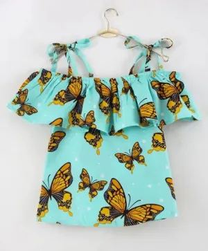 Strap Cold Shoulder Butterfly Printed Top