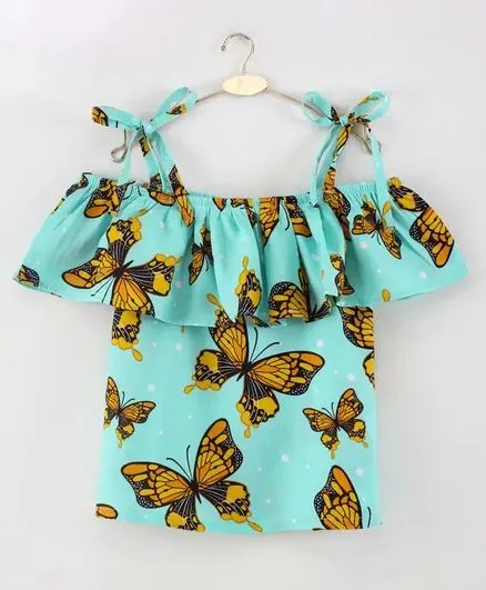 Strap Cold Shoulder Butterfly Printed Top