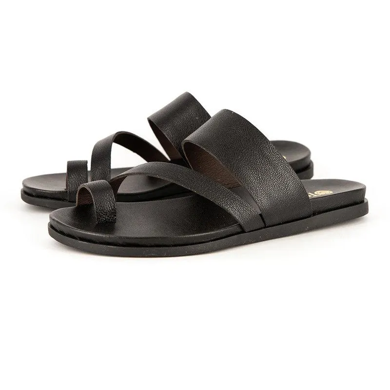 Tsonga Ningizimu Toe Loop Leather Sandals - Black