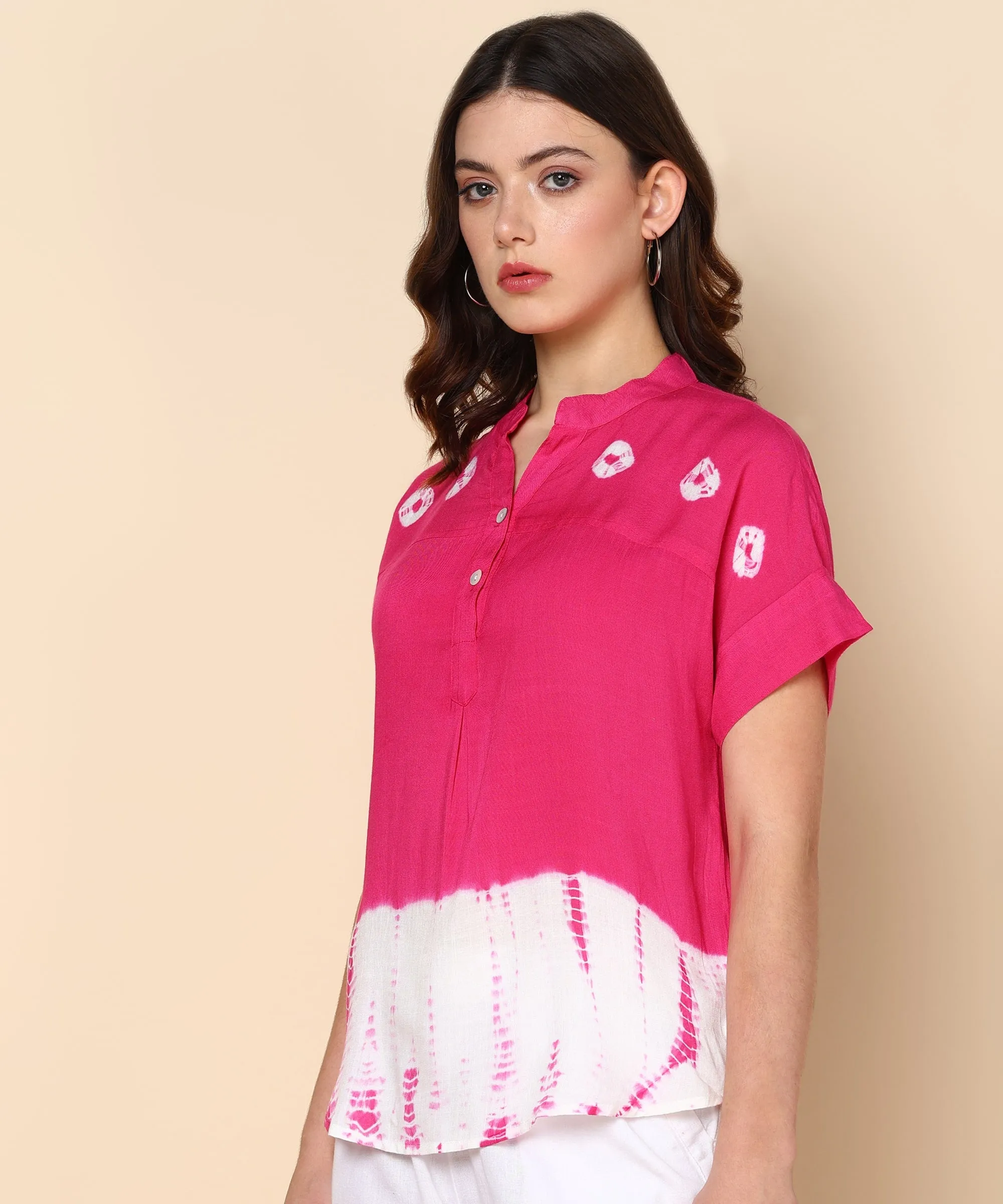 Wine Rayon Slub Top with Bandhej Ombre Dye