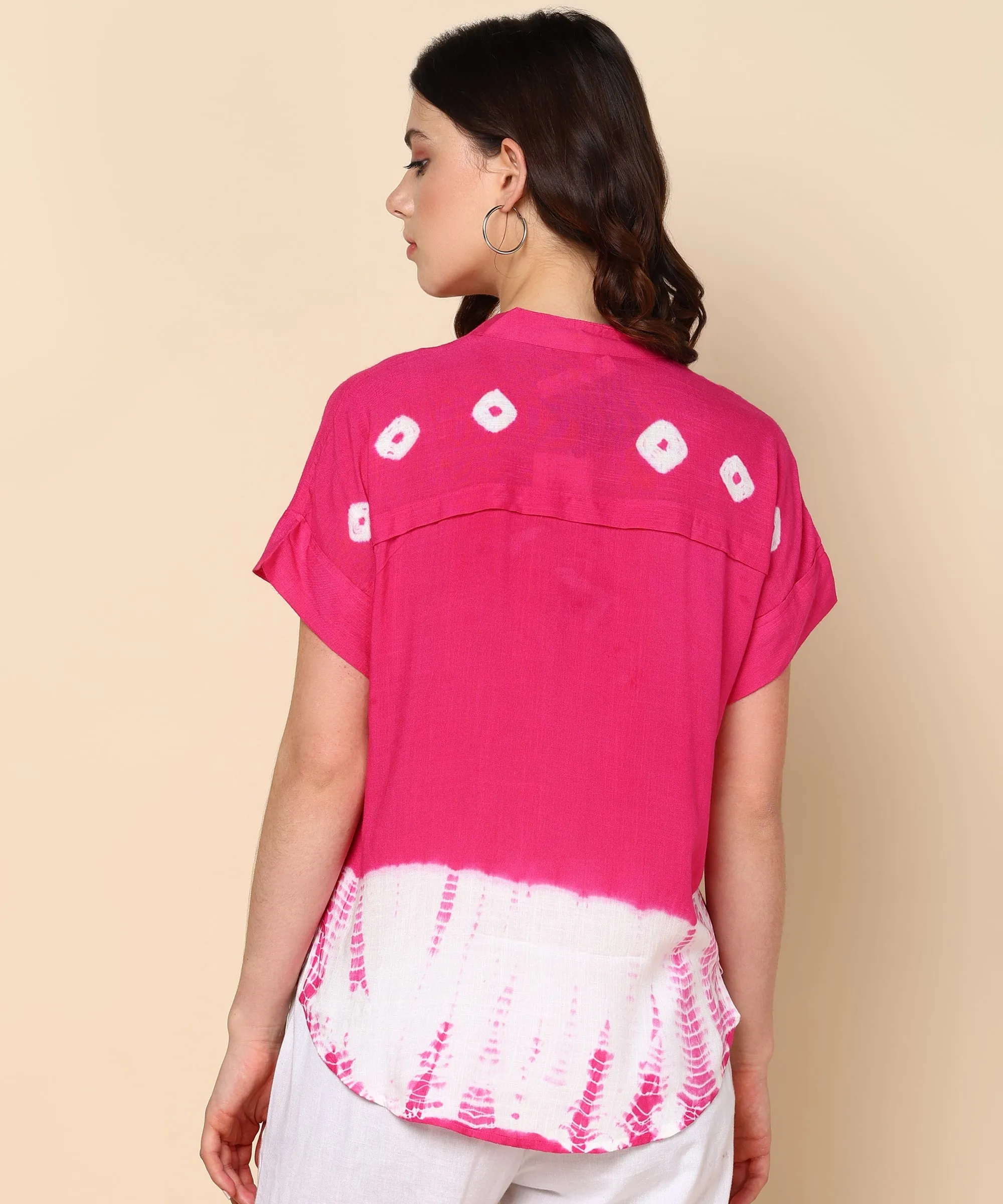 Wine Rayon Slub Top with Bandhej Ombre Dye