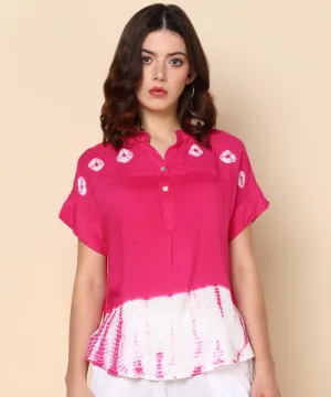 Wine Rayon Slub Top with Bandhej Ombre Dye