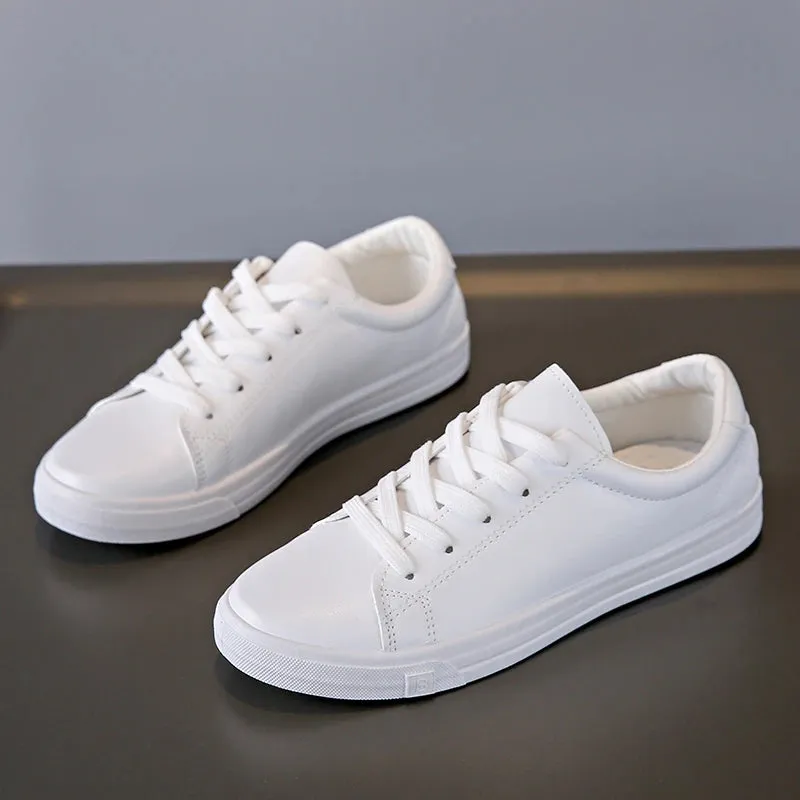 Women Sneakers Breathable Students Casual Sports Shoes Girl Flat Leather Pu White Shoes Woman Vulcanize Shoes