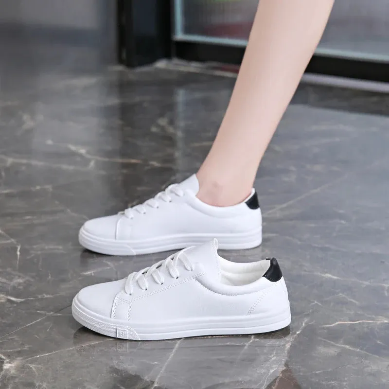 Women Sneakers Breathable Students Casual Sports Shoes Girl Flat Leather Pu White Shoes Woman Vulcanize Shoes