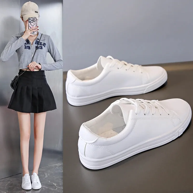 Women Sneakers Breathable Students Casual Sports Shoes Girl Flat Leather Pu White Shoes Woman Vulcanize Shoes