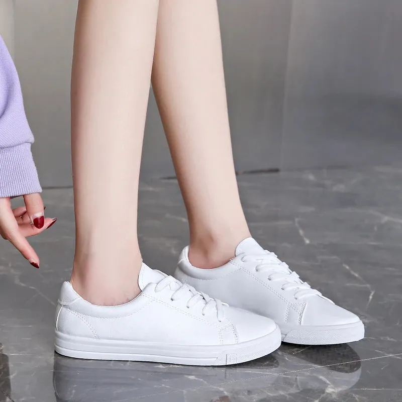 Women Sneakers Breathable Students Casual Sports Shoes Girl Flat Leather Pu White Shoes Woman Vulcanize Shoes