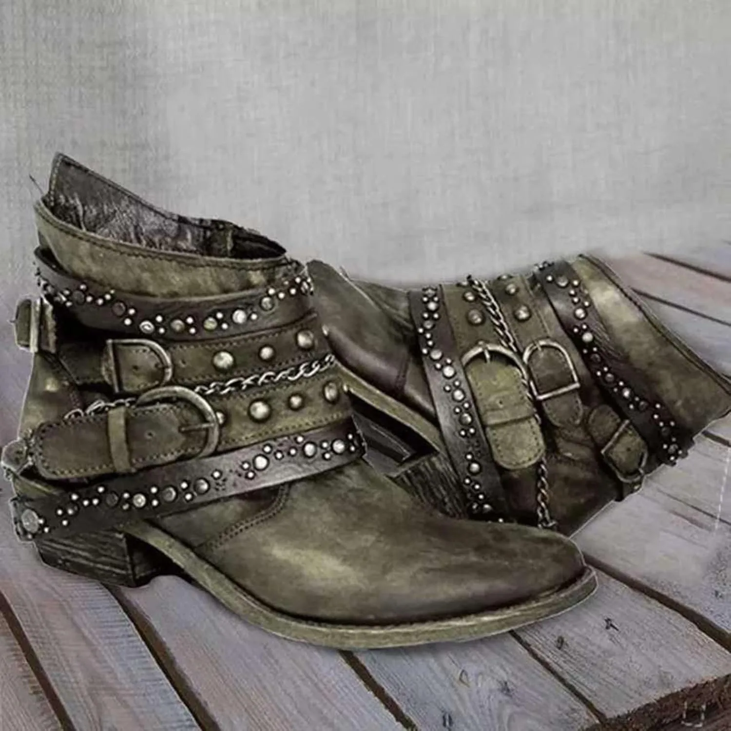Women's Boots Ankle Womens Booties Fall Brown Leather Boots Men Womens Bootie Low Heel Lightweight Breathable Closed Pointed Toe Low Block Heel Zip Up