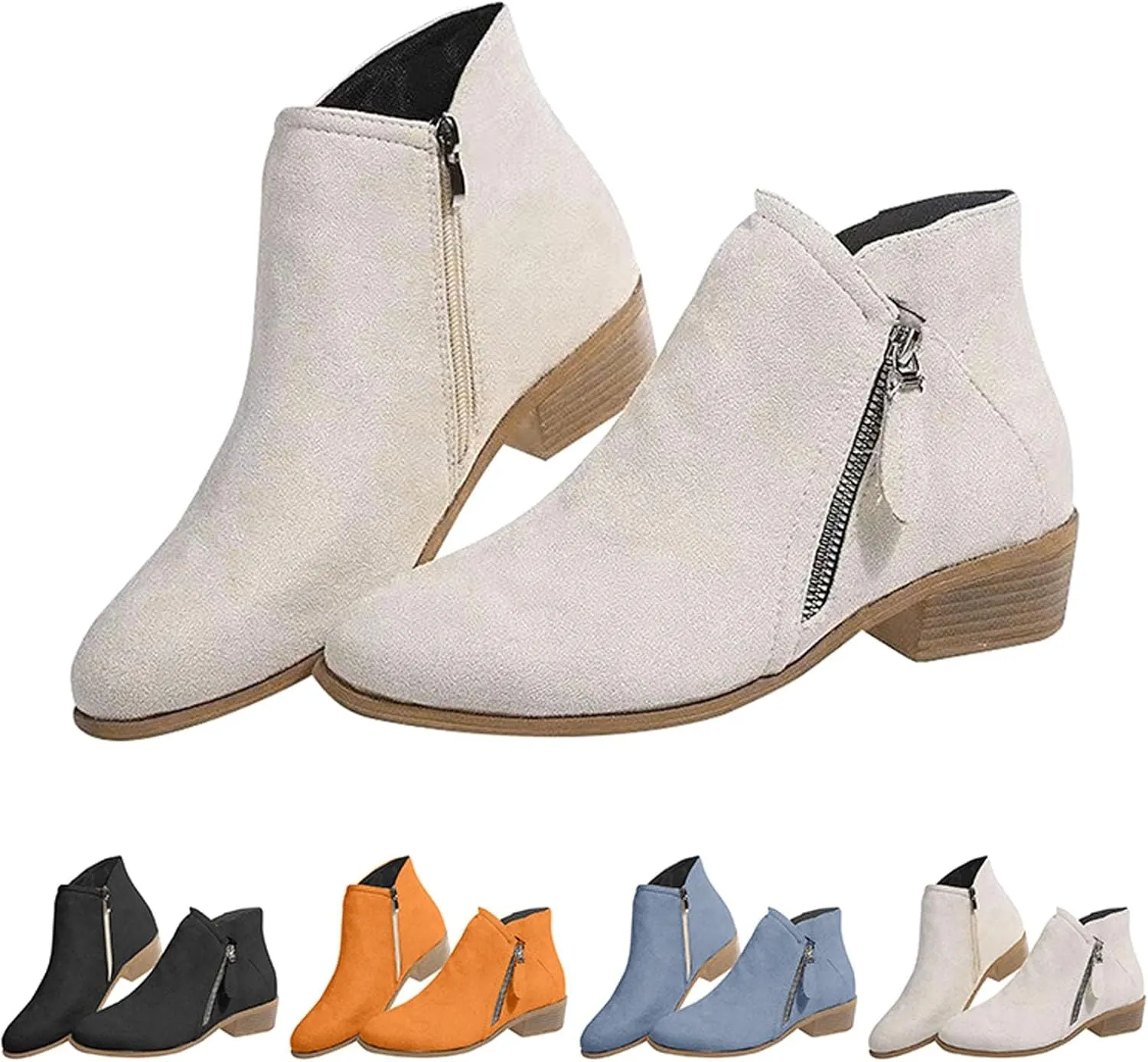 Womens Boots Fall 2024 Ankle Black Booties No Heel Boho Boots for Women Hiking Shoes Women Slip On Soft Sole Cut Out Chunky Stacked Heel Slip on