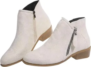 Womens Boots Fall 2024 Ankle Black Booties No Heel Boho Boots for Women Hiking Shoes Women Slip On Soft Sole Cut Out Chunky Stacked Heel Slip on
