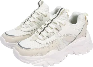 Women's Chunky Platform White Beige Non-Slip Breathable Lightweight Sneakers Trendy Fashion Dad Walking Running Shoes for Women