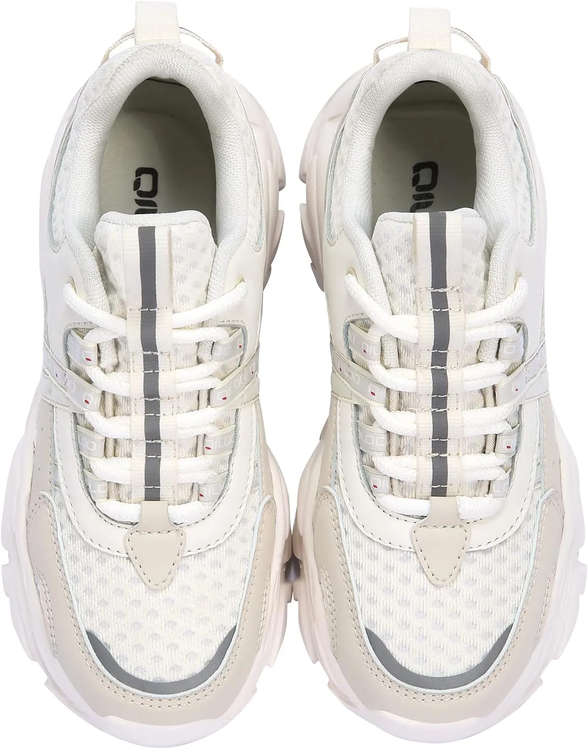 Women's Chunky Platform White Beige Non-Slip Breathable Lightweight Sneakers Trendy Fashion Dad Walking Running Shoes for Women