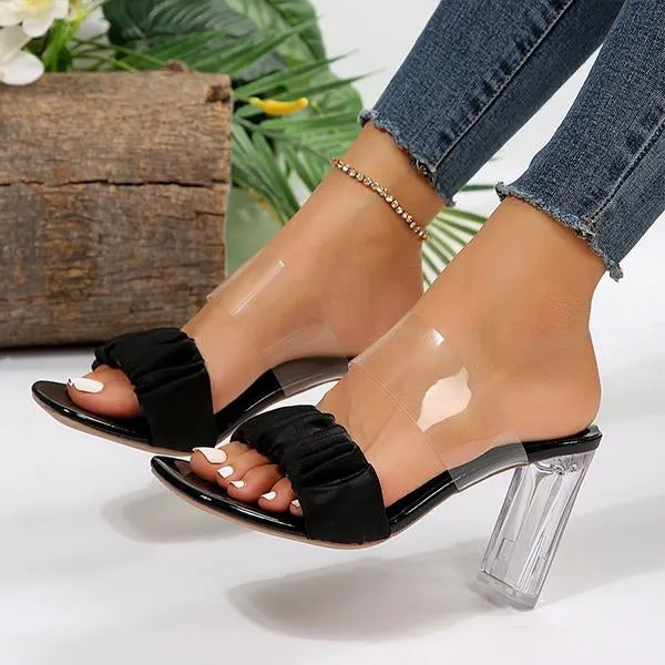 Women’s Fashionable Pleated Crystal Heel Slippers 92631237S
