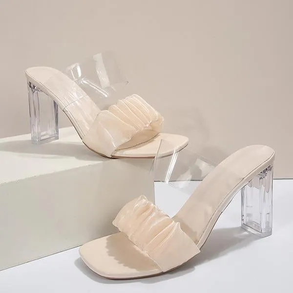 Women’s Fashionable Pleated Crystal Heel Slippers 92631237S