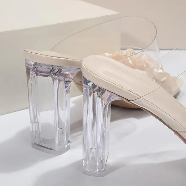 Women’s Fashionable Pleated Crystal Heel Slippers 92631237S