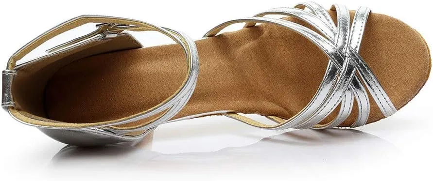 Womens Sandals Open Toe Buckle Mid Heels Latin Dance Shoes Ballroom Sandals Performance Practice Dancing Shoes