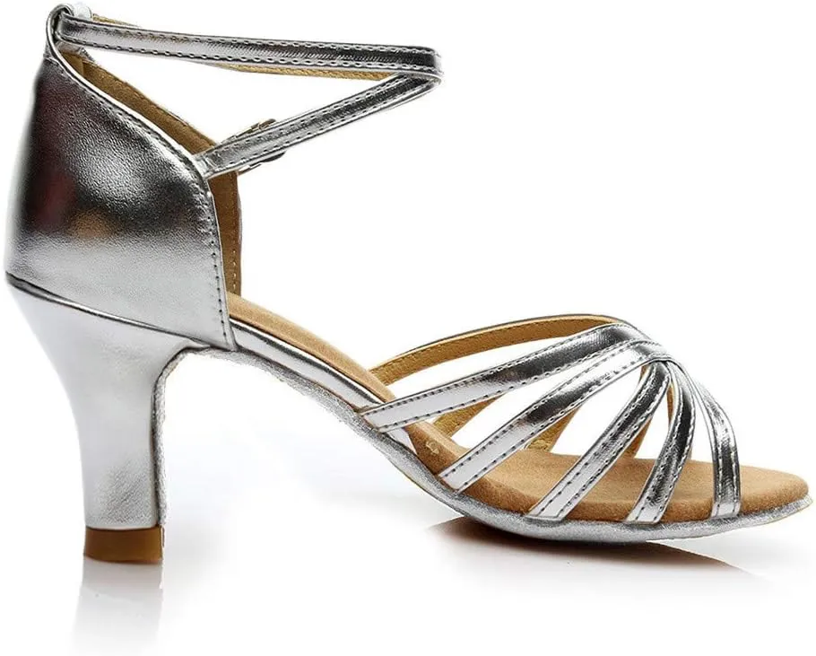 Womens Sandals Open Toe Buckle Mid Heels Latin Dance Shoes Ballroom Sandals Performance Practice Dancing Shoes