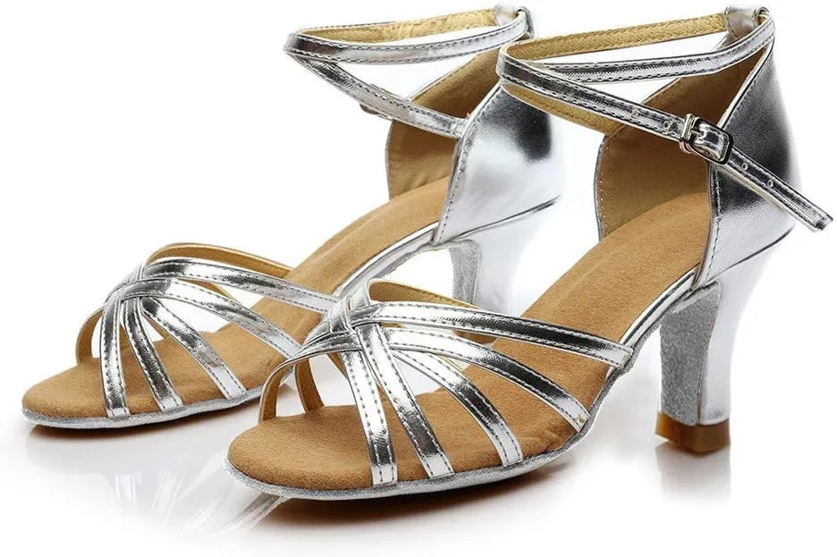 Womens Sandals Open Toe Buckle Mid Heels Latin Dance Shoes Ballroom Sandals Performance Practice Dancing Shoes