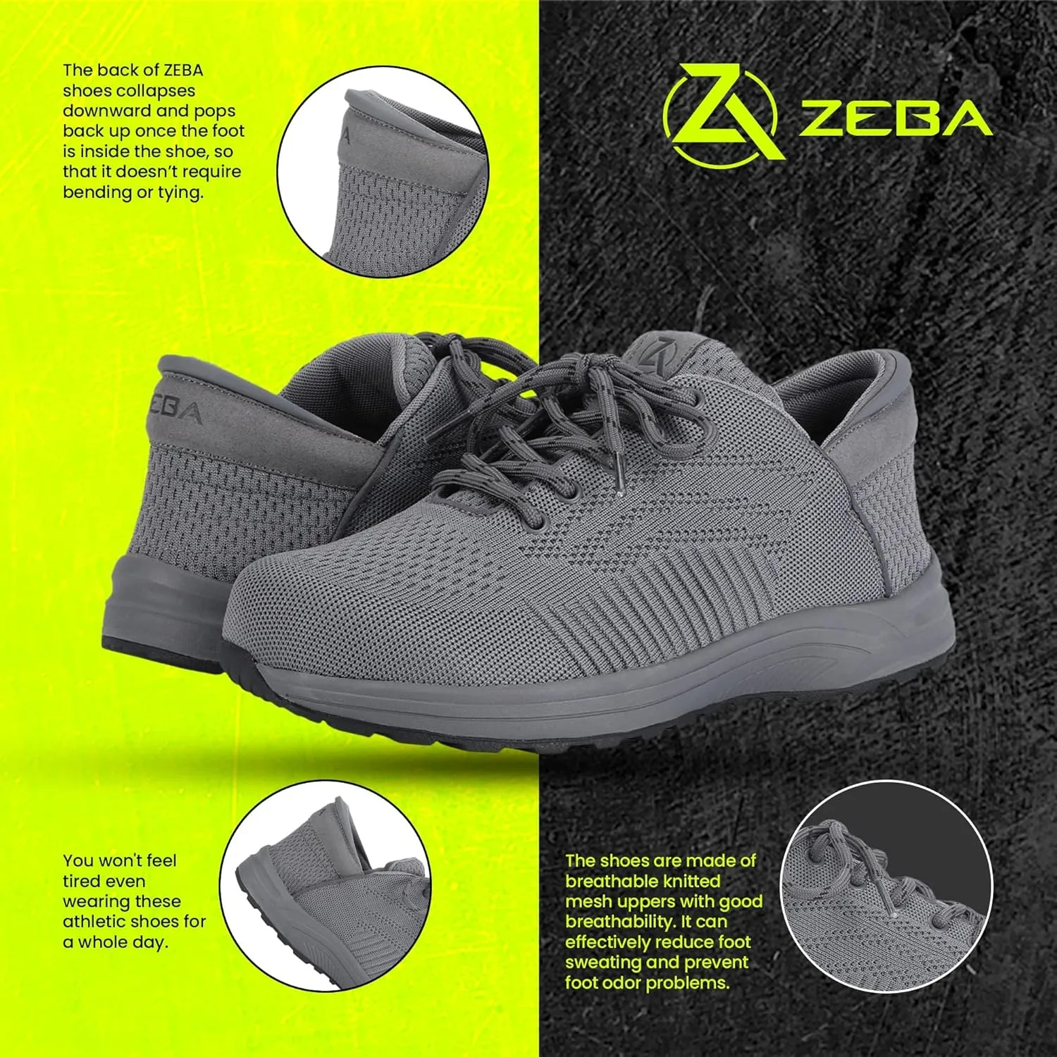 ZEBA Men's Hands Free Slip on Husky Walking Sneakers