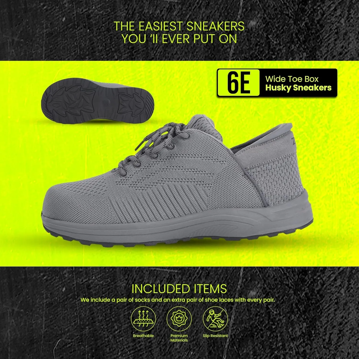 ZEBA Men's Hands Free Slip on Husky Walking Sneakers