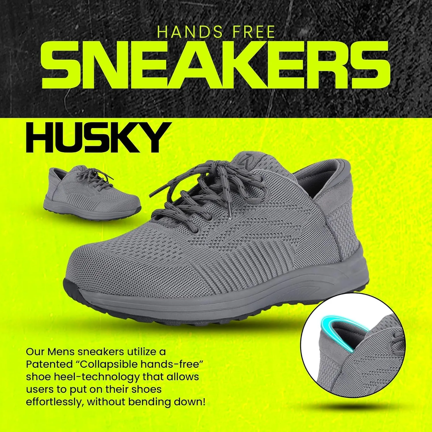 ZEBA Men's Hands Free Slip on Husky Walking Sneakers